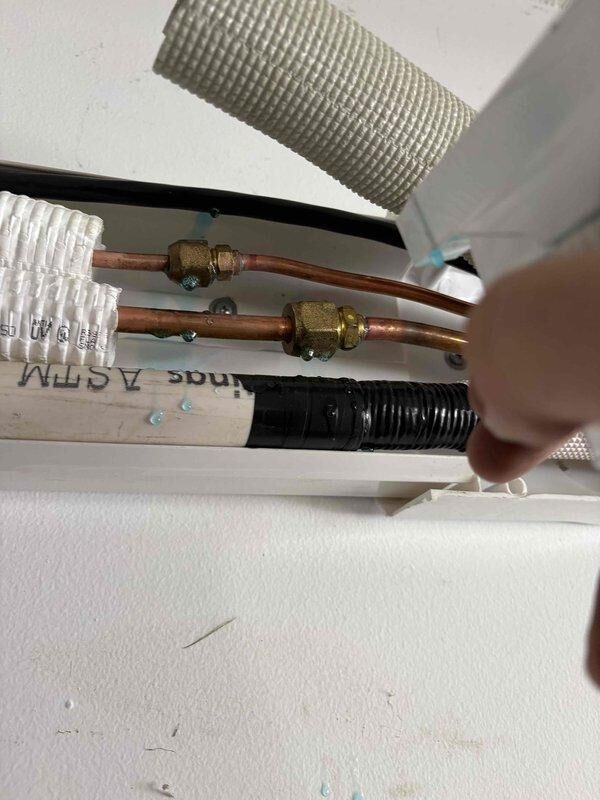 Replaced outdoor condensing unit under warranty. Inspected existing linesets for kinks or restrictions and verified proper installation and insulation of refrigerant lines and drain line routing through ceiling cavity.