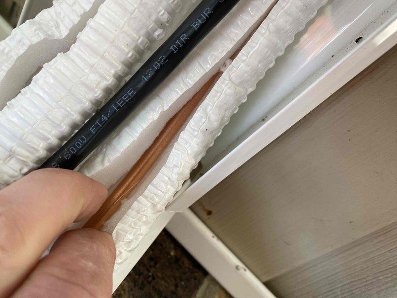 Replaced outdoor condensing unit under warranty. Inspected existing linesets for kinks or restrictions and verified proper installation and insulation of refrigerant lines and drain line routing through ceiling cavity.