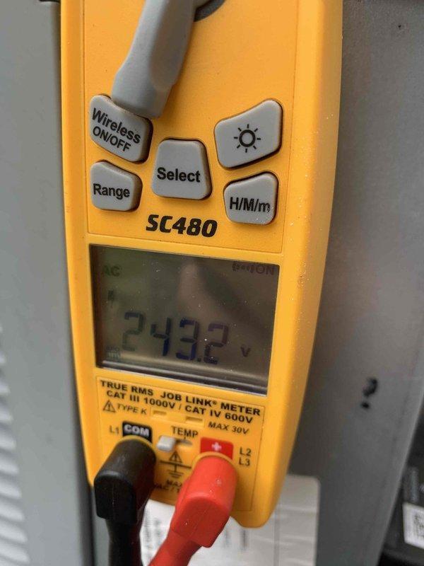 Completed cooling maintenance club visit on residential HVAC system. Performed electrical diagnostics using calibrated multimeter, recording voltage reading of 243.2V at the unit. Inspected internal control boards and verified proper wiring connections throughout the system, including low-voltage thermostat circuits and main power distribution. All components operating within normal parameters with no deficiencies noted.