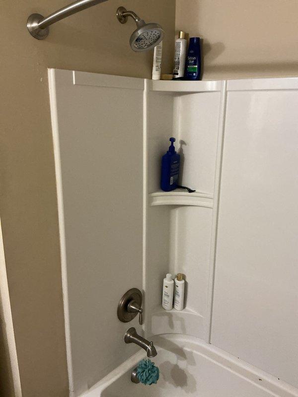 Completed plumbing membership inspection visit. Inspected under-sink P-trap assembly and water supply lines, confirming proper drainage configuration and connection integrity with no active leaks detected. Examined bathroom shower and tub fixtures including showerhead, mixing valve, and tub spout, verifying all components are functioning properly and in good working condition.